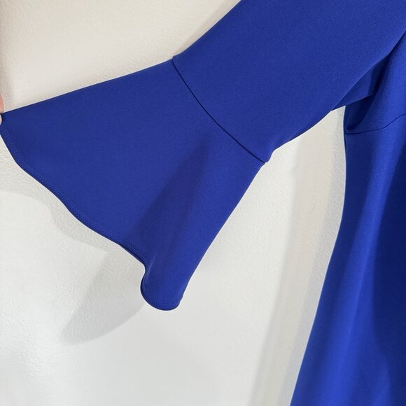 Calvin Klein Dress 14 Sheath Bell Flare Sleeves Royal Blue Career Business - Picture 3 of 8